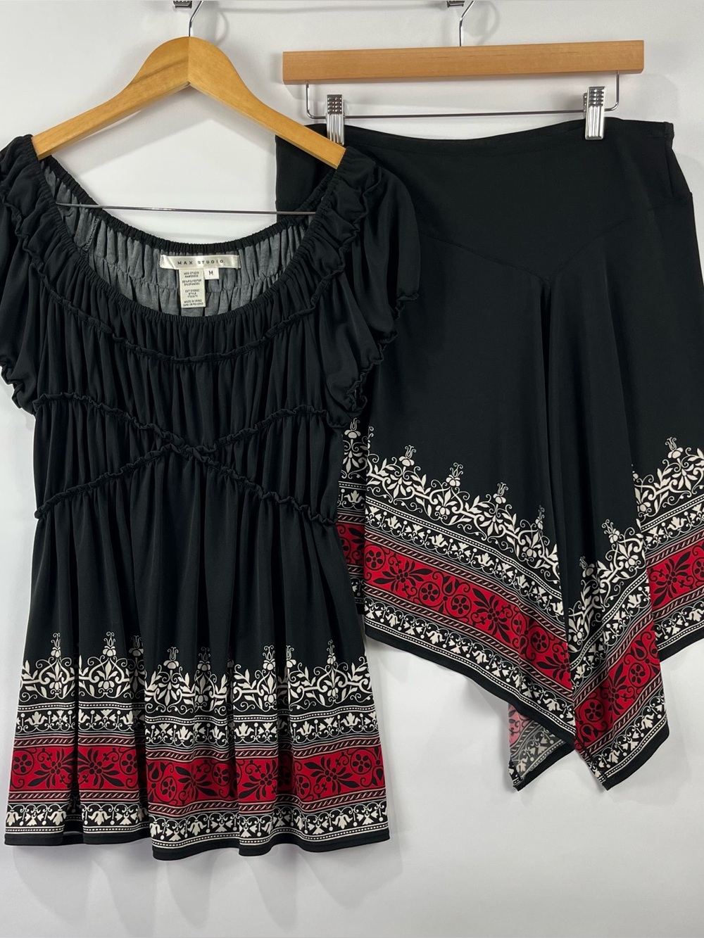 Max Studio 2 Piece Skirt Set Off Shoulder Handkerchief Hem Stretch Medium